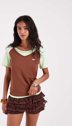 adidas Originals T-shirt a strati vintage marrone e verde