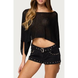 Edikted Laline Loose Knit Crop Top in Black at Nordstrom, Size X-Small