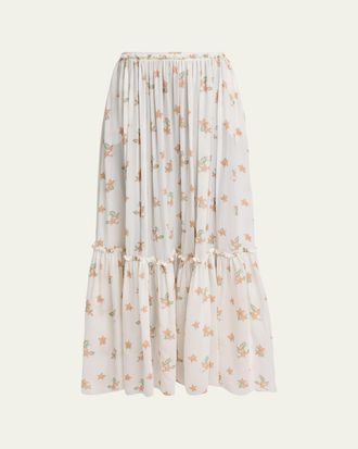 Chlo&eacute; Blooms Print Silk Maxi Skirt