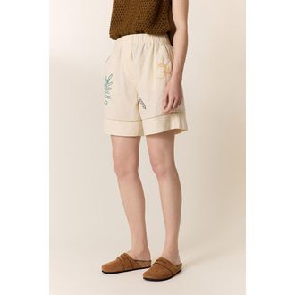 Leon & Harper Geborduurde short met elastische tailleband, QUIWI