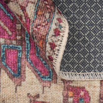 Kukoon Teal Pink Multicolour Distressed Persian Style Non Slip Washable Low Pile Rug in Fuchsia | Size: 160 cm x 230 cm