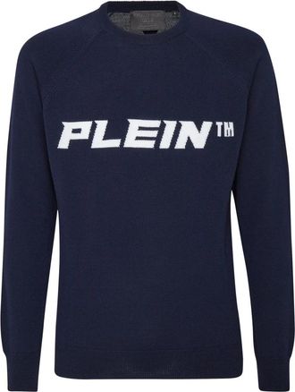 Philipp Plein Wollen Trui Ronde Hals - Heren - Ronde hals truien - Blauw - 2XL - Wol - Truien & Vesten
