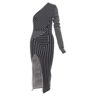Rick Owens 2020 Ziggy geometric graphic lines one shoulder slit dress XS Rosalia