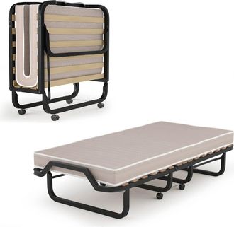Costway Cama Plegable Con Colch&oacute;n 80x200 Cm, Cama Individual De Invitados Con Marco Met&aacute;lico Resistente Y Colch&oacute;n De Espuma, Cama Supletoria Plegable Con Rued