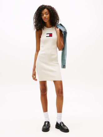 Tommy Jeans Minikleid TOMMY JEANS TJW FLAG SWEATER MINI DRESS EXT, Damen, Gr. XXL (44), N-Gr, beige (ecru), Jersey, Obermaterial: 88% Viskose, 12% Polyester, unif