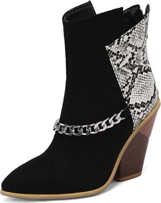 Generic Womens Chain Decor Ankle Boots Suede Leather Pointed Toe Snakeskin Crocodile Pattern Cushioned Insole Non-Slip Outsole Party Daily Streetwear Shoes,Wh