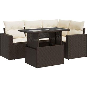 vidaXL Vidaxl - Set Comedor De Jard&iacute;n 5 Piezas Y Cojines Rat&aacute;n Sint&eacute;tico Marr&oacute;n