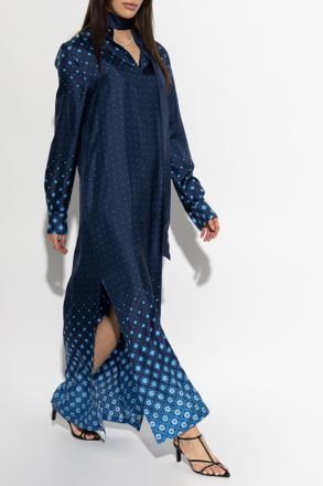 Casablanca Silk Dress With Monogram, Womens, Navy Blue