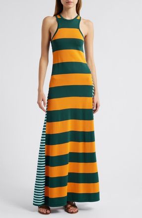 Solid & Striped The Oria Stripe Maxi Dress in Marmalade Evergreen/Sky at Nordstrom, Size X-Small