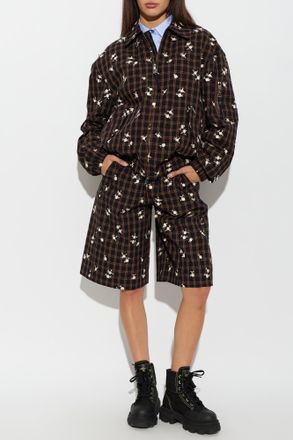 Ganni Jacket With Floral Motif, Womens, Black