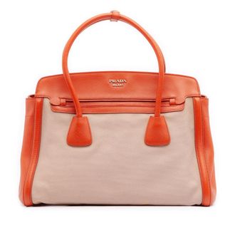 Prada Pre-owned Prada Bicolor Saffiano Cuir Trimmed Canvas Satchel Ladies 1CQK7ARYLSPQ1UBH