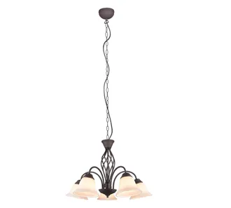 Trio Rustica Lampadario Metallo Ruggine Con 5 Diffusori Vetro Bianco D. 60cm Attacco E14