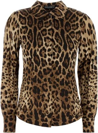 Dolce & Gabbana Gedrukte satijnen overhemd voor heren - Dames - Overhemden - Bruin - 2XS - Satijn - Overhemden