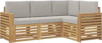 vidaXL Set Di Divani Da Esterno 4 Pz Bianco E Grigio Chiaro Poliestere Vidaxl