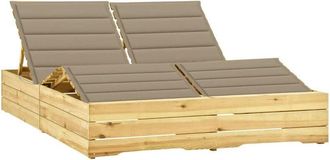 vidaXL Tumbona Doble Y Cojines Beige Madera Pino Impregnada Vidaxl