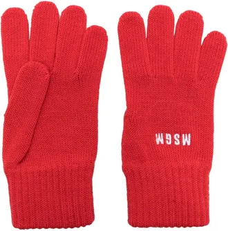 Msgm logo-embroidered knitted gloves - women - Merino/Acrylic (Fiber) - One Size