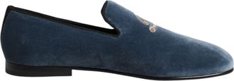 Dolce & Gabbana Blauwe Fluwelen DG Logo Instapschoenen Formele Schoenen