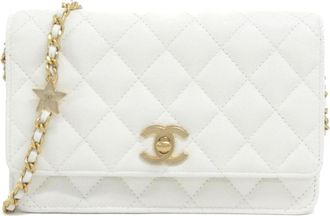 Chanel White Grained Calfskin Chain/Shoulder Wallet (Pre-Owned)