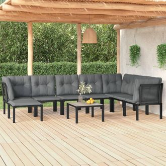 vidaXL Juego De Muebles De Jard&iacute;n 9 Pzas Rat&aacute;n Sint&eacute;tico Negro Y Gris Vidaxl