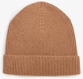 Eden Park Bruine Geribbelde Wollen Beanie - Heren - Hoeden - Beige - ONE Size - Wol - Accessoires