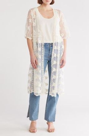 Forgotten Grace Embroidered Mesh Duster in Natural at Nordstrom Rack, Size X-Large