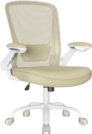 Songmics Silla de oficina de malla con apoyabrazos abatibles de color beige