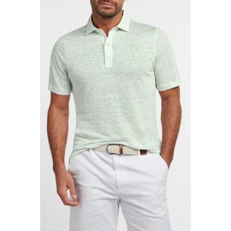 David Donahue Weekend Linen Polo in Beach Glass at Nordstrom, Size Xx-Large