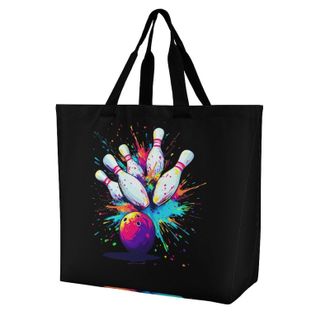 Generic Bowling Ball Colorful Large Reusable Shopping Bag Lightweight Foldable Tote Bags Washable Shoulder Handbag