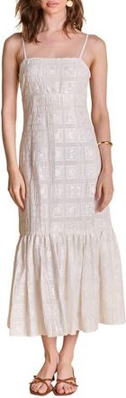 endless rose Embroidered Sequin Sleeveless Ruffle Hem Maxi Dress in White at Nordstrom, Size X-Small