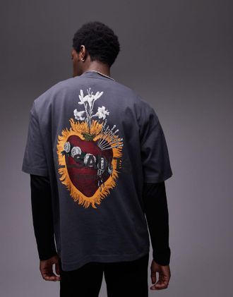 AllSaints Heartfelt back graphic t-shirt in washed black