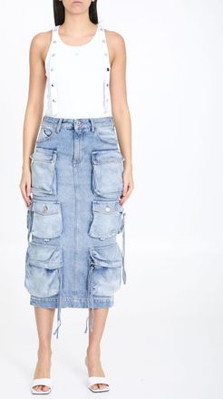 The Attico Womens Cargo Midi Skirt - Light Blue Cotton - Size 25 (Waist)