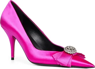 Balenciaga Womens Fuchsia Satin Avenue Palazzo 90mm Pumps Viscose High Heel Shoes