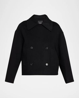 Theory Double-Breasted Wool-Cashmere Short Pea Coat