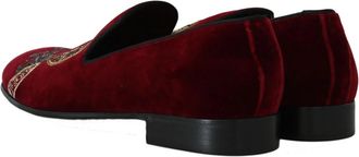 Dolce & Gabbana Bordeaux Velvet Loafers Gun Horseshoe Mens Shoes