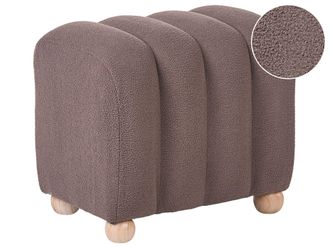 Beliani Pouf Moderno A Coste In Tessuto Boucl&eacute; Teddy, Imbottito Con Gambe In Legno Marrone Idyllwild