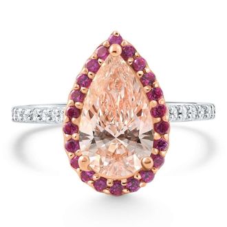 Pompeii3 Certified 2.65Ct Fancy Vivid Pink Pear Diamond Engagement Ring White & Rose Gold Size: 7