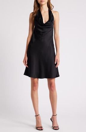 French Connection Ennis Satin Halter Minidress in 01-Black at Nordstrom Rack, Size 10