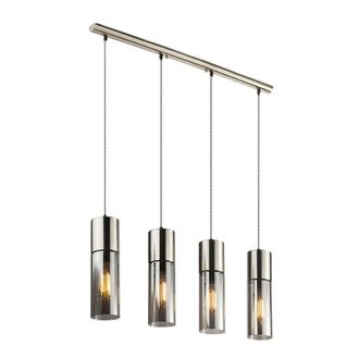 Netlighting Annika Bar Pendant Ceiling Light Nickel Matt Glass Shade 4x E27 in Grey