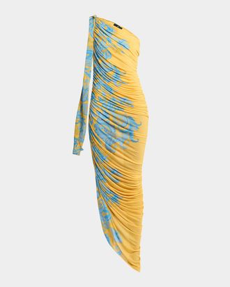 Etro Summer Flower-Print Asymmetric Tulle Midi Dress