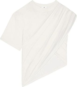 Courr&egrave;ges Asymmetrical Twist T-Shirt - Dames - T-shirts - Wit - M - Katoen - Tops
