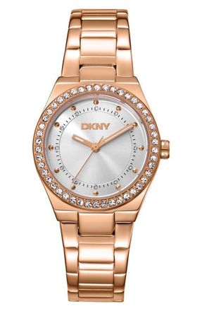 DKNY Essential Glitz Bracelet Watch, 30mm in Silver/Rose Gold at Nordstrom