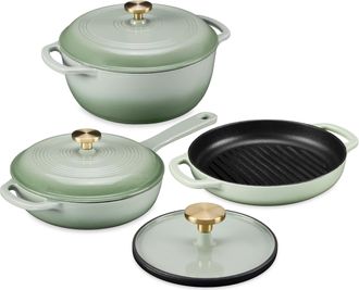 Best Choice Products 6-Piece Enameled Cast Iron Cookware Set, 6QT Dutch Oven W/ Lid, 2QT Skillet W/ Lid, Grill Pan, Grill Press