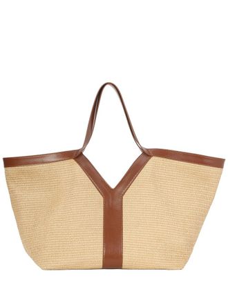 Tiffany & Fred Raffia & Leather Large Tote