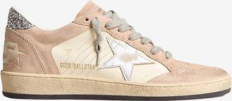 Golden Goose Niedrige Leder- und Wildledersneakers mit Glitter Ballstar