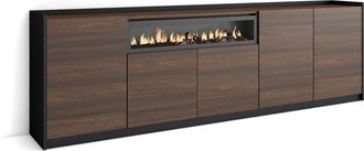 Skraut Home Skraut Home - Aparadores Para Sal&oacute;n, 260x37x80cm, 5 Puertas, Chimenea El&eacute;ctrica, Roble Oscuro Y Negro