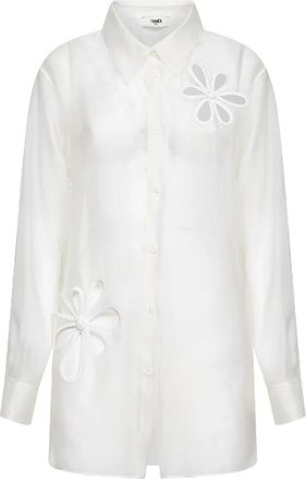 Fendi Silk Organza Shirt - Dames - Overhemden - Wit - S - Organza - Overhemden