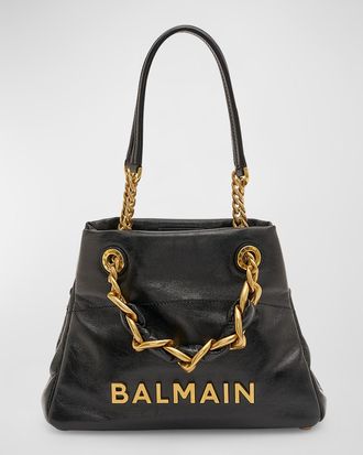 Balmain 1945 Soft Small Cabas Tote Bag in Crinkled Leather