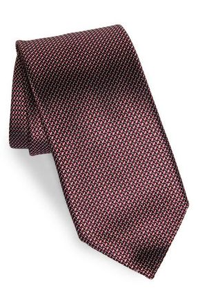 Ermenegildo Zegna Paglie Small Weave Mulberry Silk Tie in Red at Nordstrom