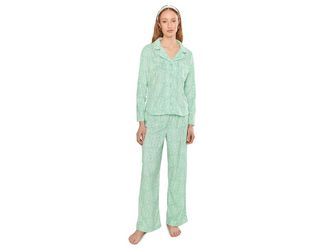 Karen Neuburger Petite Minky Fleece Long Sleeve Notch Top Long Pants Set Womens Pajama Sets Winter Brocade : PXL (US 18P-20P), Polyester