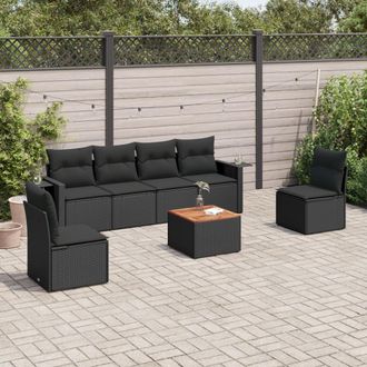 vidaXL Vidaxl - Set De Comedor De Jard&iacute;n 7 Pzas Y Cojines Rat&aacute;n Sint&eacute;tico Negro